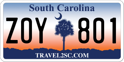 SC license plate ZOY801