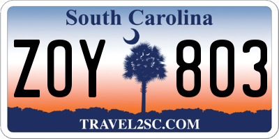 SC license plate ZOY803