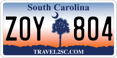SC license plate ZOY804