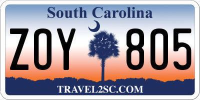 SC license plate ZOY805