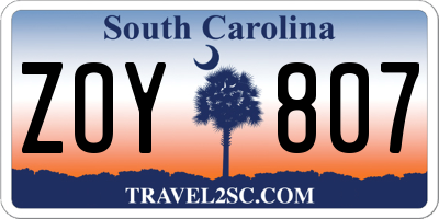 SC license plate ZOY807