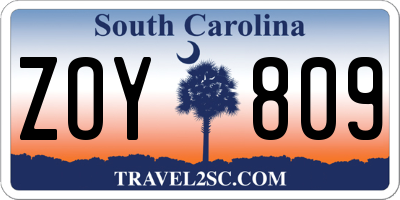SC license plate ZOY809
