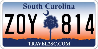 SC license plate ZOY814