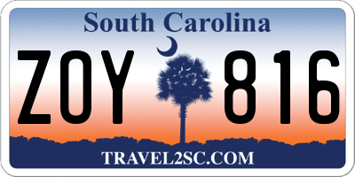 SC license plate ZOY816