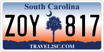 SC license plate ZOY817