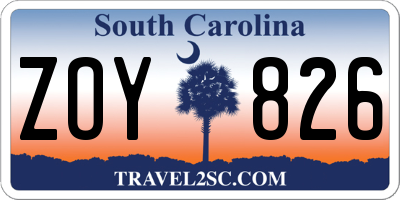 SC license plate ZOY826