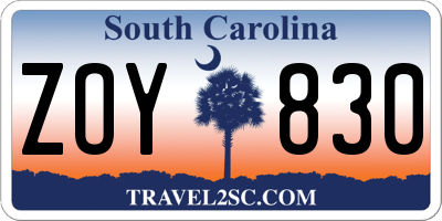 SC license plate ZOY830