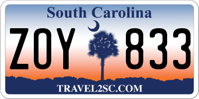 SC license plate ZOY833