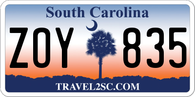 SC license plate ZOY835