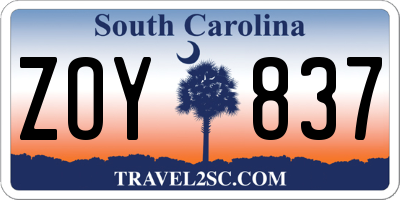SC license plate ZOY837