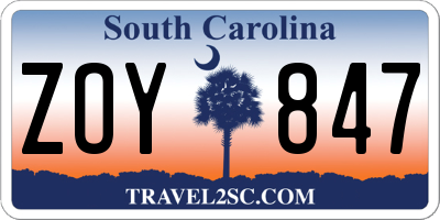 SC license plate ZOY847