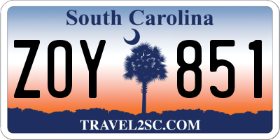 SC license plate ZOY851