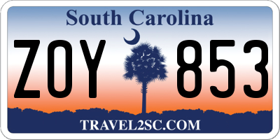 SC license plate ZOY853