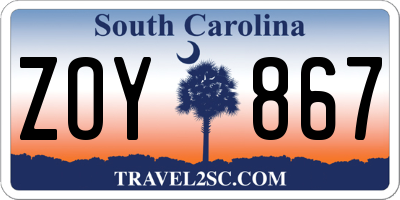 SC license plate ZOY867