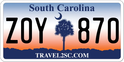 SC license plate ZOY870