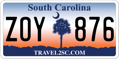SC license plate ZOY876