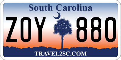 SC license plate ZOY880