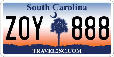 SC license plate ZOY888