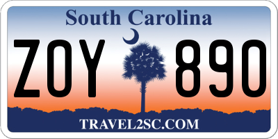 SC license plate ZOY890