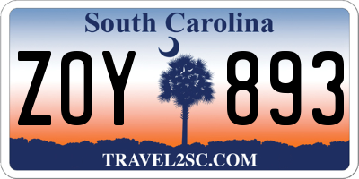 SC license plate ZOY893