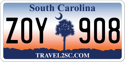 SC license plate ZOY908