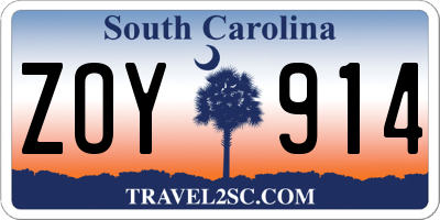 SC license plate ZOY914