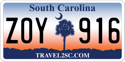 SC license plate ZOY916