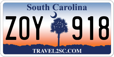 SC license plate ZOY918