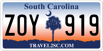 SC license plate ZOY919