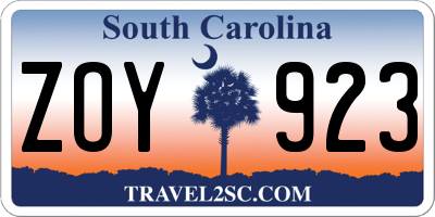 SC license plate ZOY923