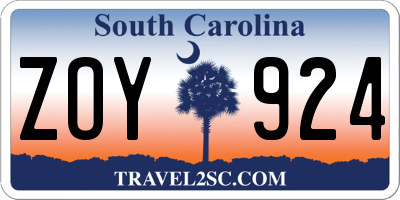SC license plate ZOY924