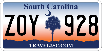 SC license plate ZOY928