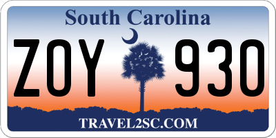 SC license plate ZOY930