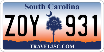 SC license plate ZOY931