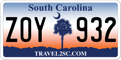 SC license plate ZOY932