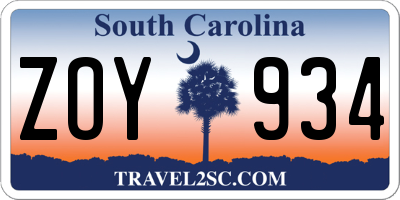 SC license plate ZOY934