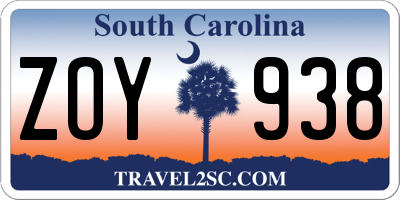 SC license plate ZOY938