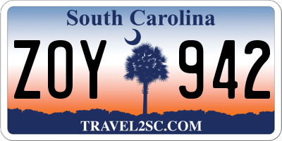 SC license plate ZOY942