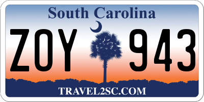 SC license plate ZOY943