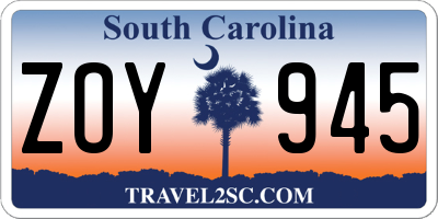 SC license plate ZOY945