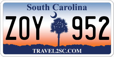 SC license plate ZOY952