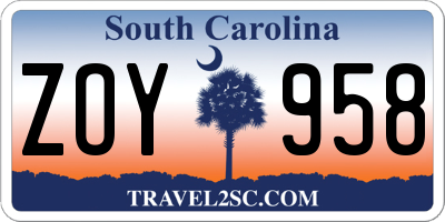 SC license plate ZOY958
