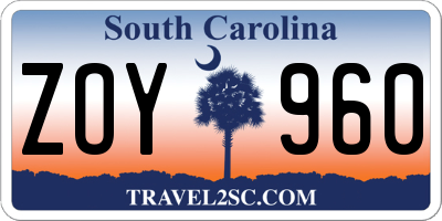 SC license plate ZOY960