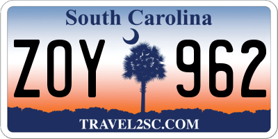 SC license plate ZOY962
