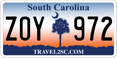 SC license plate ZOY972
