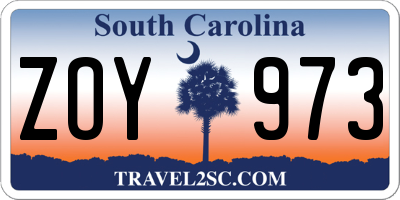 SC license plate ZOY973