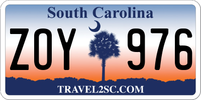 SC license plate ZOY976