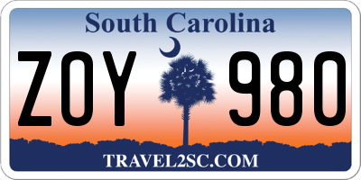 SC license plate ZOY980