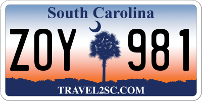SC license plate ZOY981