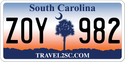SC license plate ZOY982